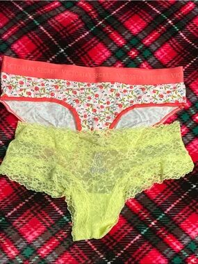 Victoria's Secret Coral Floral Bikini + Neon Yellow Lace Hipster Duo